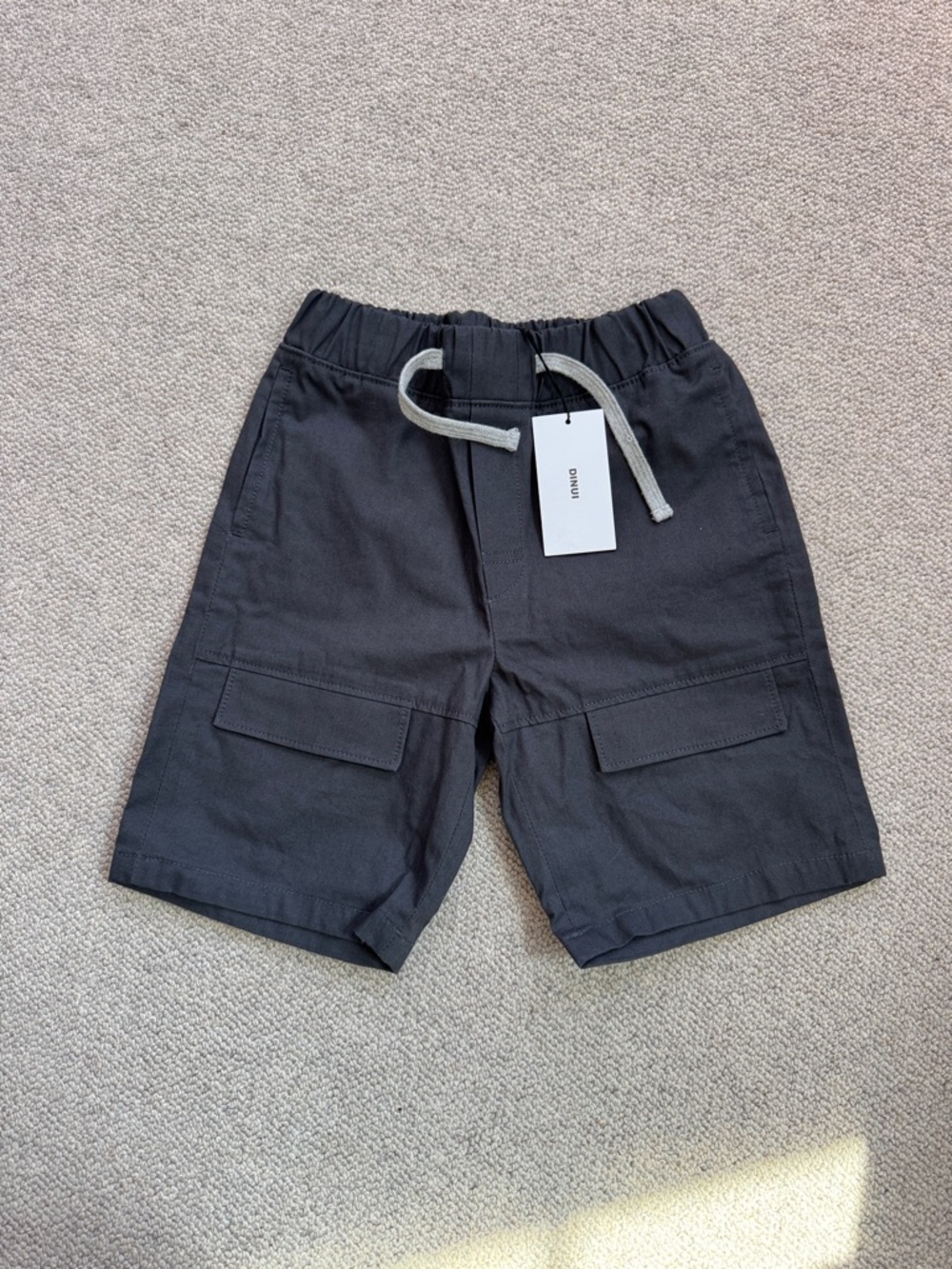 Nui Black Cargo Shorts with Gray Drawstring